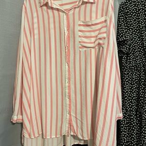 Ellos, pink & white, button up, long sleeve blouse